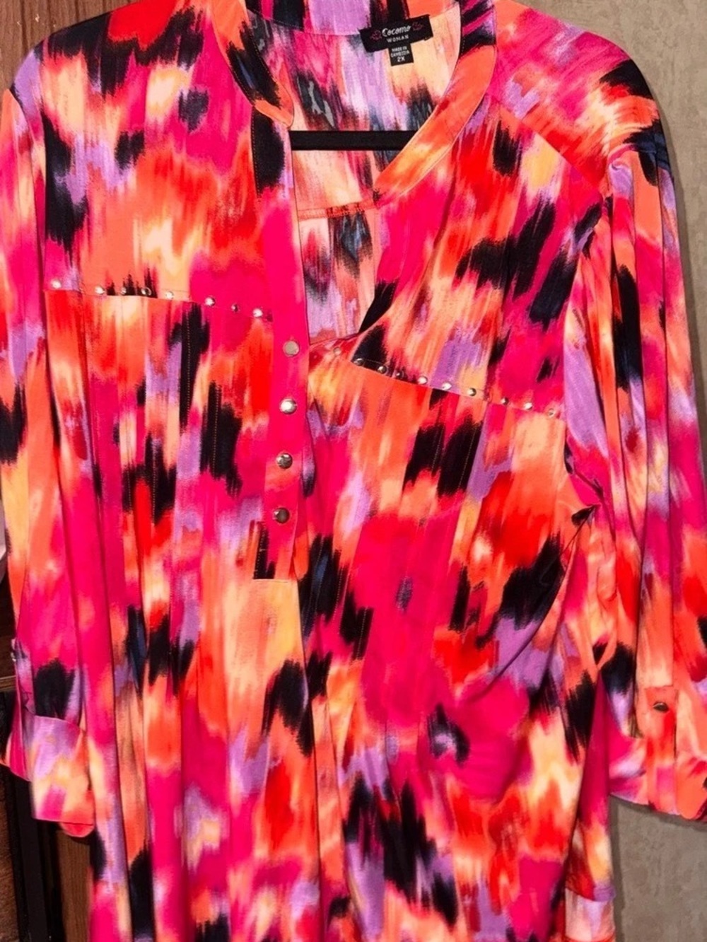 Cocomo Woman Abstract Print Blouse in Pink & Red Size 2X Like New